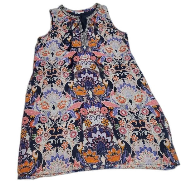 DR2 paisley mini dress size L blue and pink boho - Picture 1 of 10